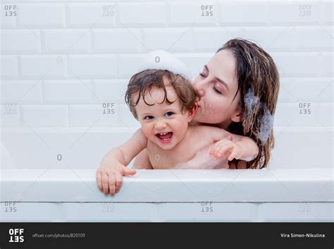 Mom Bathing Son In The Bathroom